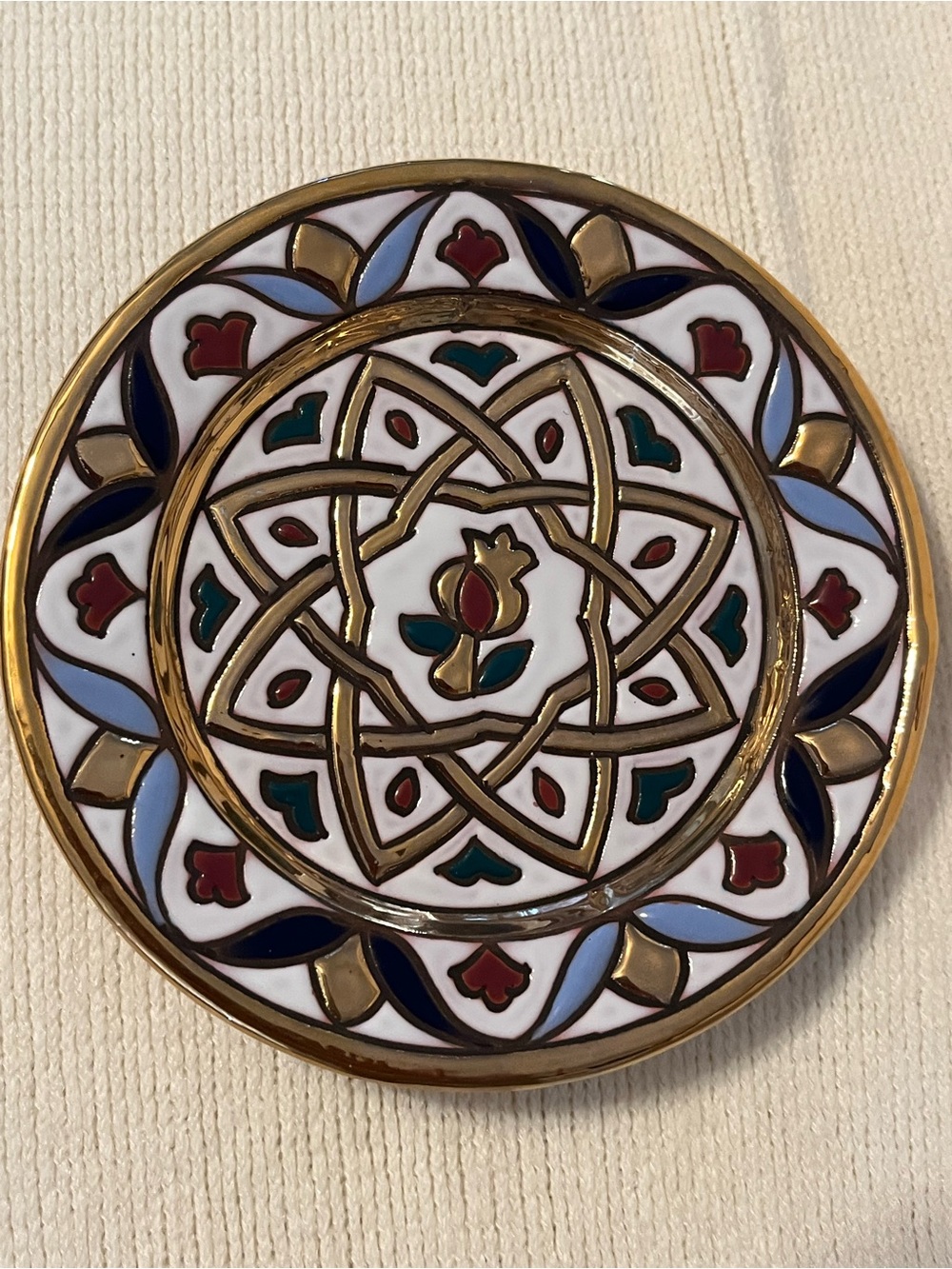 Hand painted enamel inlay and 24k Gold plate signed by Artist